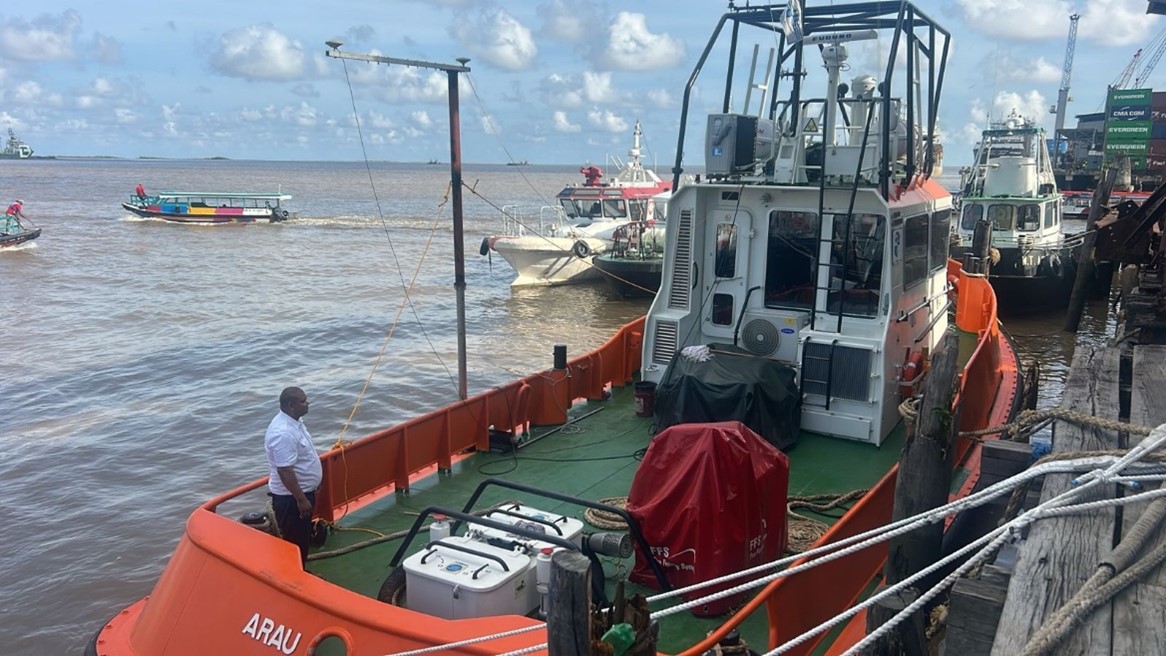 New Vessel Arau, with her Norbit Multibeam echosounder system, alongside in Georgetown, Guyana.